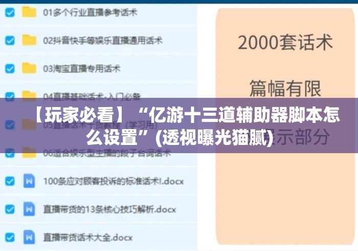【玩家必看】“亿游十三道辅助器脚本怎么设置”(透视曝光猫腻) 【玩家必看】“亿游十三道辅助器脚本怎么设置”(透视曝光猫腻)