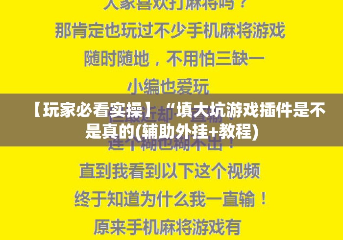 【玩家必看实操】“填大坑游戏插件是不是真的(辅助外挂+教程) 【玩家必看实操】“填大坑游戏插件是不是真的(辅助外挂+教程)