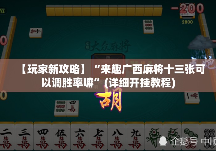 【玩家新攻略】“来趣广西麻将十三张可以调胜率嘛”(详细开挂教程) 【玩家新攻略】“来趣广西麻将十三张可以调胜率嘛”(详细开挂教程)
